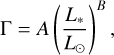 $\Gamma = A{\left( {\frac{{{L_ * }}}{{{L_ \odot }}}} \right)^B},$