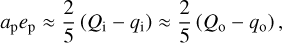 ${a_{\text{p}}}{e_{\text{p}}} \approx \frac{2}{5}\left( {{Q_i} - {q_i}} \right) \approx \frac{2}{5}\left( {{Q_o} - {q_o}} \right),$
