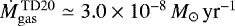 $\dot{M}_{\mathrm{gas}}^{\mathrm{\,TD20}} \simeq 3.0 \times 10^{-8} \,{M_{\odot}\,\textrm{yr}^{-1}}$