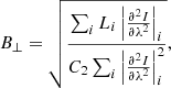 $$ \begin{aligned} B_\perp = \sqrt{\frac{\sum _i L_i \left|\frac{\partial ^2I}{\partial \lambda ^2}\right|_i}{C_2 \sum _i \left|\frac{\partial ^2I}{\partial \lambda ^2}\right|^2_i}} , \end{aligned} $$