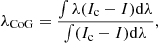 $$ \begin{aligned} \lambda _{\rm CoG} = \frac{\int \lambda (I_{\rm c}-I) \mathrm{d}\lambda }{\int (I_{\rm c}-I) \mathrm{d}\lambda }, \end{aligned} $$