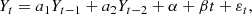 $$ \begin{aligned} Y_t = a_1Y_{t-1}+a_2Y_{t-2}+\alpha +\beta t+\varepsilon _t, \end{aligned} $$