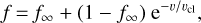 $f = {f_\infty } + (1 - {f_\infty }){e^{ - v/{v_{{\rm{cl}}}}}},$