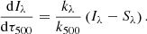 $$ \begin{aligned} \frac{\mathrm{d}I_{\lambda } }{\mathrm{d}\tau _{500}} = \frac{k_{\lambda }}{k_{500}} \left( I_{\lambda } -S_{\lambda } \right). \end{aligned} $$