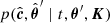 $ p(\hat{\boldsymbol{c}},\hat{\boldsymbol{\theta}}^{\prime}\mid t, \boldsymbol{\theta}^{\prime}, \boldsymbol{K}) $