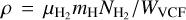 $\rho = {{{\mu_{{{\rm{H}}_{\rm{2}}}}}{m_{\rm{H}}}{N_{{{\rm{H}}_{\rm{2}}}}}} \mathord{\left/ {\vphantom {{{\mu_{{{\rm{H}}_{\rm{2}}}}}{m_{\rm{H}}}{N_{{{\rm{H}}_{\rm{2}}}}}} {{W_{{\rm{VCF}}}}}}} \right. \kern-\nulldelimiterspace} {{W_{{\rm{VCF}}}}}}$