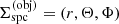 $ \Sigma_{\mathrm{spc}}^{(\mathrm{obj})}=(r,\Theta,\Phi) $