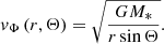 $$ \begin{aligned} {v}_\Phi \left( r,\Theta \right) = \sqrt{\dfrac{GM_{*}}{r\sin \Theta }} . \end{aligned} $$