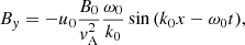 $$ \begin{aligned} B_{ y}&=-u_0 \frac{B_0}{{ v}_{\mathrm{A} }^2}\frac{\omega _0}{k_0} \sin {(k_0 x -\omega _0 t)}, \end{aligned} $$
