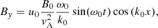 $$ \begin{aligned} B_{ y}&=u_0 \frac{B_0}{{ v}_{\mathrm{A} }^2}\frac{\omega _0}{k_0} \sin (\omega _0 t) \cos {(k_0 x)}, \end{aligned} $$