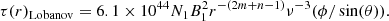 $$ \begin{aligned} \tau (r)_{\rm Lobanov}= 6.1\times 10^{44} N_1 B_1^2 r^{-(2m+n-1)}\nu ^{-3} (\phi /\sin (\theta )). \end{aligned} $$