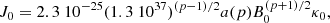 $$ \begin{aligned} J_0=2.3\ 10^{-25}(1.3\ 10^{37})^{(p-1)/2}a(p)B_0^{(p+1)/2}\kappa _0, \end{aligned} $$