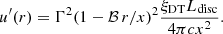$$ \begin{aligned} u^{\prime }(r) = \Gamma ^2 (1 - \mathcal{B} \,r/x)^2 \frac{\xi _{\rm DT} L_{\rm disc}}{4 \pi c x^2}. \end{aligned} $$