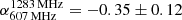 $ \alpha_{\mathrm{607\,MHz}}^{\mathrm{1283\,MHz}} = -0.35 \pm 0.12 $