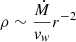 $ \rho \sim \frac{\dot{M}}{{v}_{\mathit{w}}} r^{-2} $