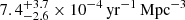 $ 7.4^{+3.7}_{-2.6} \times 10^{-4} \, \mathrm{yr}^{-1} \, \mathrm{Mpc}^{-3} $