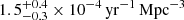 $ 1.5^{+0.4}_{-0.3} \times 10^{-4} \, \mathrm{yr}^{-1} \, \mathrm{Mpc}^{-3} $