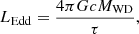 $$ \begin{aligned} L_{\rm Edd} = \frac{4\pi GcM_{\rm WD}}{\tau }, \end{aligned} $$
