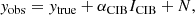 $$ \begin{aligned} { y}_\mathrm{obs} = { y}_\mathrm{true} + \alpha _\mathrm{CIB} I_\mathrm{CIB} + N, \end{aligned} $$
