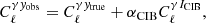 $$ \begin{aligned} C_\ell ^{\gamma { y}_\mathrm{obs} } = C_\ell ^{\gamma { y}_\mathrm{true} } + \alpha _\mathrm{CIB} C_\ell ^{\gamma I_\mathrm{CIB} }, \end{aligned} $$