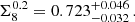 $$ \begin{aligned} \Sigma _8^{0.2}= 0.723^{+0.046}_{-0.032}\,. \end{aligned} $$