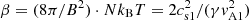 $ \beta =(8\pi/B^{2}) \cdot Nk_{\mathrm{B}}T = 2c_{\mathrm{s1}}^{2}/(\gamma \mathit{v}_{\mathrm{A1}}^{2}) $