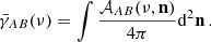 $$ \begin{aligned} \bar{\gamma }_{AB}(\nu )=\int \frac{\mathcal{A} _{AB}(\nu ,\mathbf{{n}})}{4\pi } \mathrm{d} ^2\mathbf{{n}}\,. \end{aligned} $$