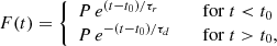 $$ \begin{aligned} F(t) = {\left\{ \begin{array}{ll} P\,e^{(t-t_0)/\tau _r}&\quad {\mathrm{for}\ t <t_0}\\ P\,e^{-(t-t_0)/\tau _d}&\quad {\mathrm{for}\ t >t_0,} \end{array}\right.} \end{aligned} $$