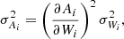 $$ \begin{aligned} \sigma _{A_i}^2 = \left(\frac{\partial A_i}{\partial W_i}\right)^2 \sigma _{W_i}^2, \end{aligned} $$