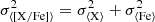 $ \sigma_{\langle{\rm [X/Fe]}\rangle}^2 = \sigma_{\langle{\rm X}\rangle}^2 + \sigma_{\langle{\rm Fe}\rangle}^2 $