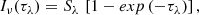 $$ \begin{aligned} I_{\nu }(\tau _{\lambda }) = S_{\lambda }\,\left[1 - exp\left(-\tau _{\lambda }\right)\right], \end{aligned} $$
