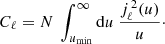 $$ \begin{aligned} C_{\ell } = N\ \int _{u_{\rm min}}^{\infty }\mathrm{d}u\ \frac{j_{\ell }^{\,2}(u)}{u}\cdot \end{aligned} $$