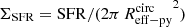 $ \Sigma_{\mathrm{SFR}} = \mathrm{SFR}/(2\pi\,{R_{\mathrm{eff-py}}^{\mathrm{circ}}}^2) $