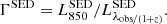 $$ \begin{aligned} \Gamma ^\mathrm{SED}=L^\mathrm{SED}_{850}/L^\mathrm{SED}_{\lambda _{\mathrm{obs}/(1 + z)}}. \end{aligned} $$