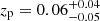 $ z_{\mathrm{p}} = 0.06^{+0.04}_{-0.05} $