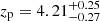 $ z_{\mathrm{p}} = 4.21^{+0.25}_{-0.27} $