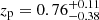 $ z_{\mathrm{p}} = 0.76^{+0.11}_{-0.38} $