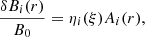 $$ \begin{aligned} \frac{\delta B_{i}(r)}{B_{0}}=\eta _{i}(\xi )A_{i}(r), \end{aligned} $$