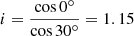 $ i=\frac{\cos 0^\circ}{\cos 30^\circ} = 1.15 $