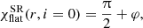 $$ \begin{aligned} \chi ^\mathrm{SR}_{\rm flat} (r,i=0) = \frac{\uppi }{2} + \varphi , \end{aligned} $$