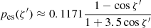 $$ \begin{aligned} p_{\rm es}(\zeta^\prime ) \approx 0.1171 \frac{1-\cos \zeta^\prime }{1+3.5 \cos \zeta^\prime } \end{aligned} $$