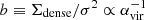 $ b \equiv \Sigma_{\mathrm{dense}}/\sigma^{2} \propto \alpha_{\mathrm{vir}}^{-1} $