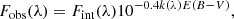 $$ \begin{aligned} F_{\rm obs}(\lambda ) = F_{\rm int}(\lambda )10^{-0.4k(\lambda )E(B-V)}, \end{aligned} $$