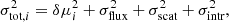 $$ \begin{aligned} \sigma _{\text{tot},i}^2=\delta \mu ^2_i+\sigma ^2_{\text{flux}}+\sigma ^2_{\text{scat}}+\sigma ^2_{\text{intr}}, \end{aligned} $$