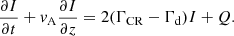 $$ \begin{aligned} \frac{\partial I}{\partial t} + { v}_{\rm A}\frac{\partial I}{\partial z} = 2(\Gamma _{\rm CR} - \Gamma _{\rm d})I +Q. \end{aligned} $$