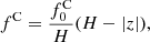 $$ \begin{aligned} f^\mathrm{C} = \frac{f_0^\mathrm{C}}{H}(H-\vert z \vert ), \end{aligned} $$