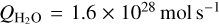 ${Q_{{{\rm{H}}_2}{\rm{O}}}} = 1.6 \times {10^{28}}{\rm{mol}}\,{{\rm{s}}^{- 1}}$