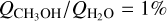 ${Q_{{\rm{C}}{{\rm{H}}_{\rm{3}}}{\rm{OH}}}}/{Q_{{{\rm{H}}_{\rm{2}}}{\rm{O}}}} = 1\% $