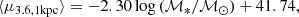 $$ \begin{aligned} \langle \mu _{3.6, 1\mathrm{kpc}} \rangle = -2.30\log \,(\mathcal{M} _{*}/\mathcal{M} _{\odot }) + 41.74, \end{aligned} $$