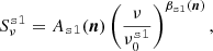 $$ \begin{aligned} S_\nu ^\mathtt{s1 } = A_\mathtt{s1 }(\boldsymbol{n}) \left(\frac{\nu }{\nu ^\mathtt{s1 }_0}\right)^{\beta _\mathtt{s1 }(\boldsymbol{n})}, \end{aligned} $$